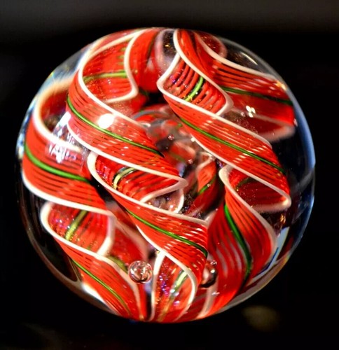 JAMES ALLOWAY GLASS MARBLE/2.790"-RED/WHITE QUADMANIA #460-FILIGRANA BEAUTY - Picture 6 of 8