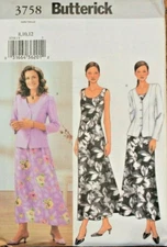 Butterick 3758 Misses A-Line Sleeveless Dress & Jacket Sewing Pattern 8-10-12