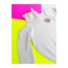 Vintage 70s Child Jumper Sweater Turtleneck Tricots Knit Off-White Sz 3X