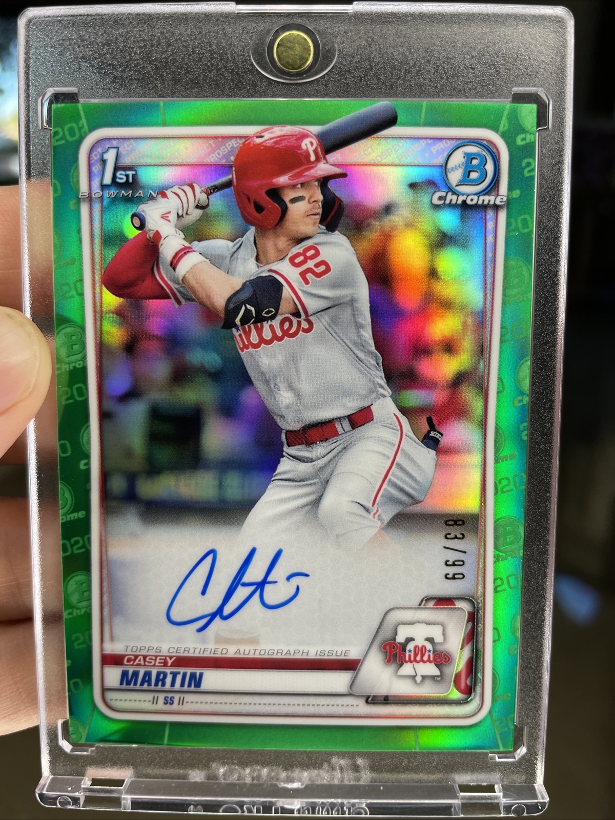 2020 Bowman Chrome Casey Martin Green Refractor /99 Auto Phillies