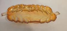 Jeanette Glass Amber Opalescent Carnival Glass Leaf Thanksgiving Fall 1970s