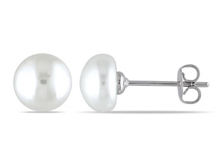 Amour Stainless Steel 7-8mm White Cultured Freshwater Pearl Earrings