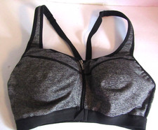 Victoria's Secret VSX Knockout Front Zipper Sports Bra 32C Gray Black Padded
