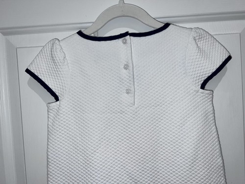 Janie And Jack White Navy Quilted Tiered Dress 5 Grosgrain Ribbon Nautical - Picture 5 of 12