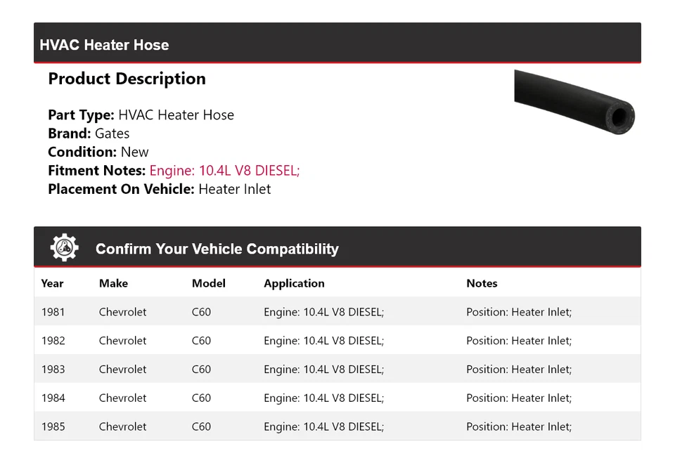 For 1981-1985 Chevrolet C60 10.4L V8 DIESEL HVAC Heater Hose Heater Inlet Gates - Image 2 of 4