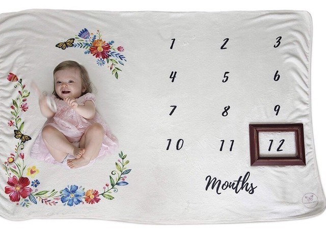 Monthly Milestone Blanket - Floral 60” x 40” Thick Ultra-Soft Baby Shower Gift Monthly Milestone Blanket - Floral 60” x 40” Thick Ultra-Soft Baby Shower Gift