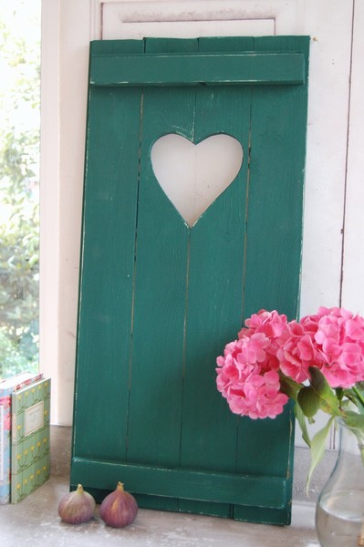 Landhaus Fensterladen Green Mit Herz,Shabby Antique Chic Handgefertigt-image