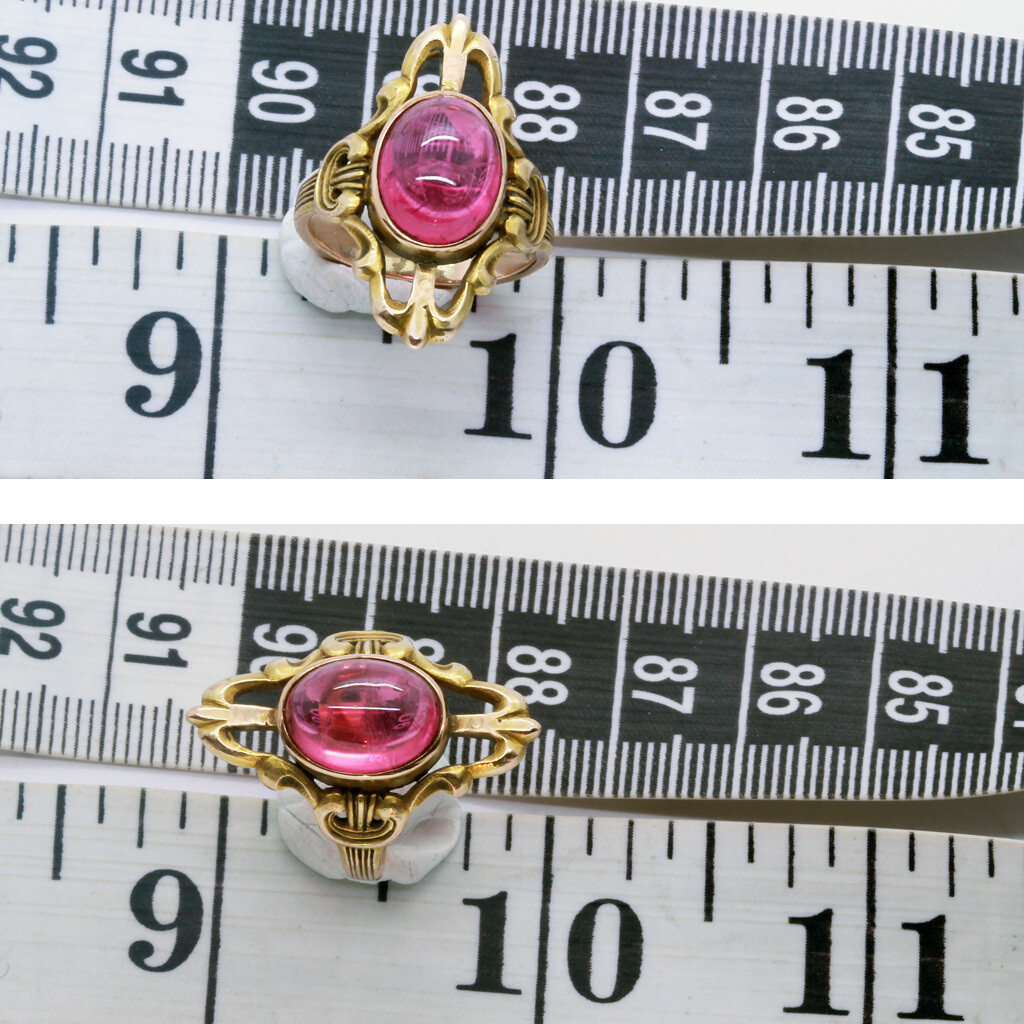 Antique Art Nouveau Ring gold pink tourmaline Fre… - image 4