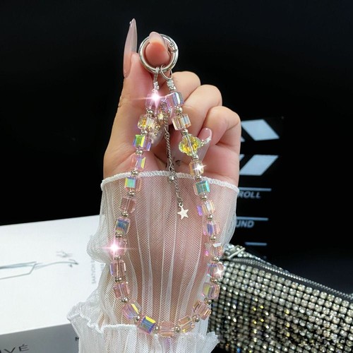 Clear Wrist Phone Lanyard Anti-lost Phone Charm Keychain Crystal Bead Pendant - Photo 10 sur 14
