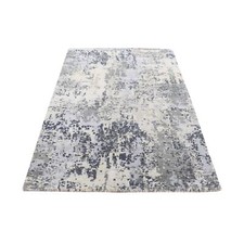 2'1" x 3' White Abstract Design Wool and Silk Hand Knotted Mat Rug R78102