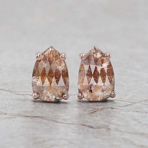 2.02 Ct Pear Brown Color Diamond Earrings 14K Rose Gold Engagement Gift Earrings - Picture 1 of 10