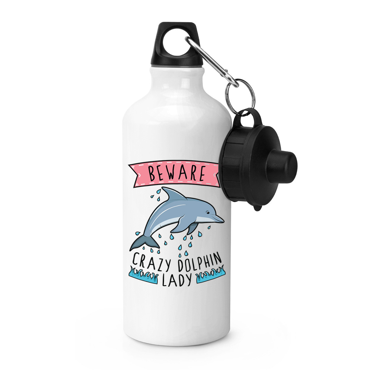 Beware Crazy Dolphin Lady Sports Drinks Bottle Camping Flask - Funny Animal