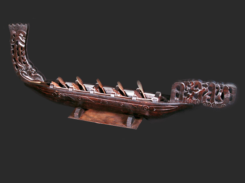 Waka Warrior Canoe 48 inch - Walnut Stained Monkeypod Replica New