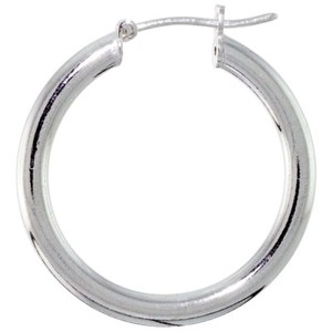 hoop earrings silver sterling thick plain italian 3mm inch