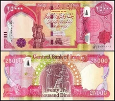 Iraq 25,000 Dinars Banknote,  USA seller-UNC  COA Iraq Dinar``