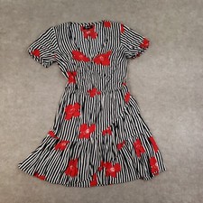 Madewell Faux Wrap Dress Size 0 Black White Striped Floral Fit Flare