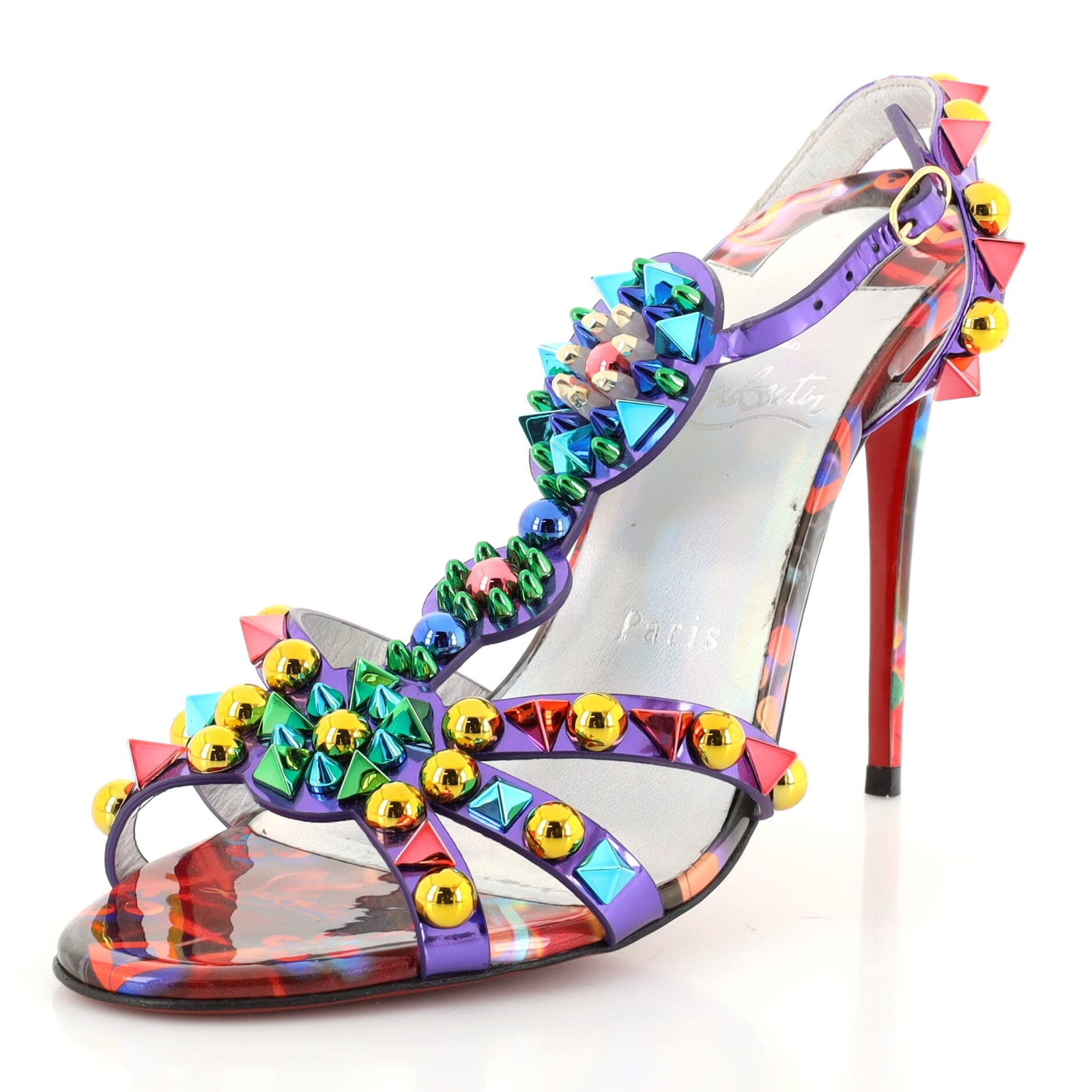 Christian Louboutin Women's Goldora Heeled Sandals Studded Patent 100 | eBay