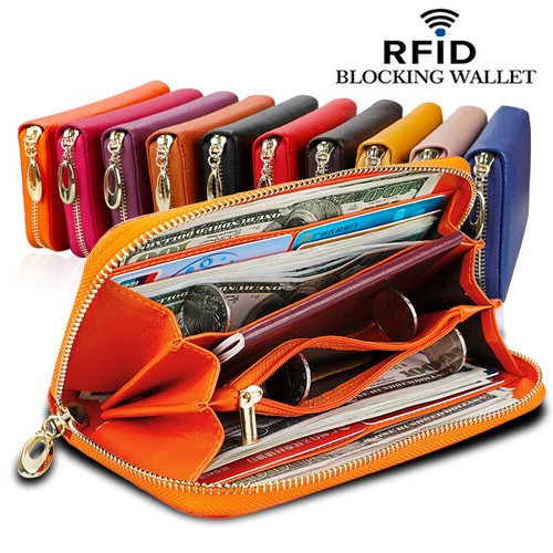 Genuine Leather Women's Clutch Wallet RFID Blocking ID Card Holder Long Purse - Picture 1 of 11