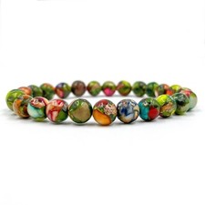 10mm Sea Sediment Jasper Stone Bracelet Healing Floral Gemstone Bracelet