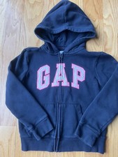 Gap Girls Logo Hooded Sweatshirt Hoodie Zip GAP Navy Blue Pink Size L 10