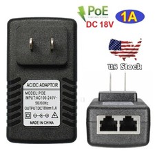 18V 1A Wall Plug POE Injector Ethernet Adapter IP Phone/Camera Power Supply US