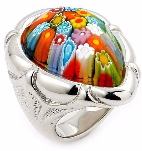 Alan K. 925 Silver Ring Multicolor Murano Glass Faceted Pear Alan K. 925 Silver Ring Multicolor Murano Glass Faceted Pear