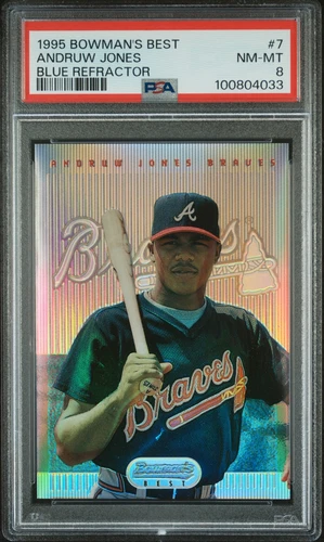 1995 BOWMAN'S BEST BLUE REFRACTOR #7 ANDRUW JONES ROOKIE RC PSA 8