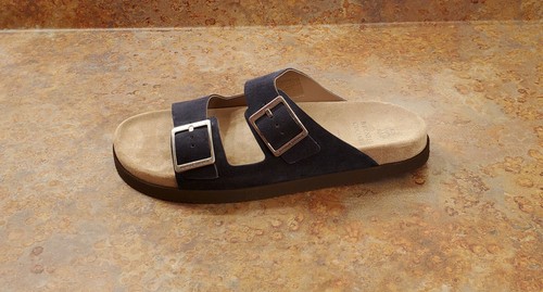 navy suede slides