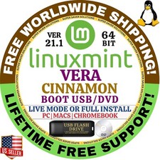 Linux MINT 21.1 USB VERA Cinnamon 64-Bit Live Boot, Full Install for MAC, PC