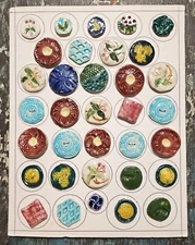 34 Vintage Ceramic Studio Buttons by Bertha Ritta @ age 85 in 1959 Worcester MA