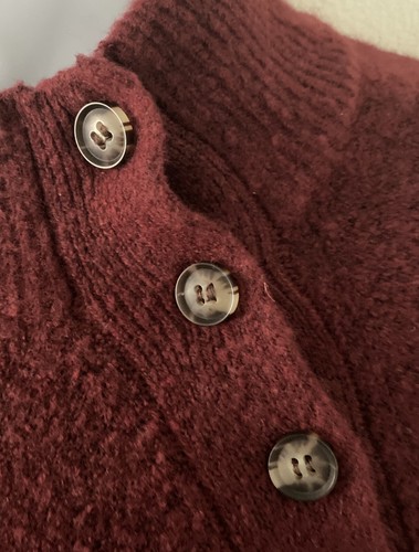 J Crew Factory Womens Sz M Button Sweater In Extra Soft Yarn Maroon Mock Neck - Picture 3 of 7