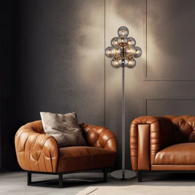 Lampadaire Noir Avec Boule En Verre 13 Flammes Hauteur 160Cm - Photo 1/4
