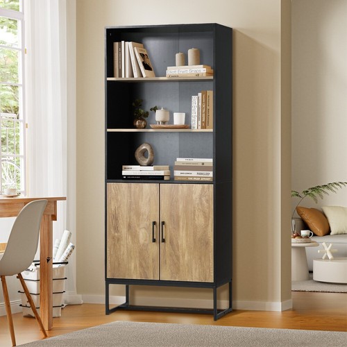 Oikiture Display Shelf 5-Tier Storage Shelves Bookshelf Bookcase 2 Door Cupboard - Picture 10 of 11