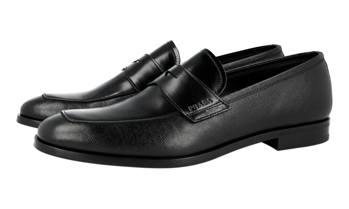 PRADA Men\'s Black Leather Slip-On Dress Loafers Logo Round Toe EU 43 US 9 Prada Men main image 2