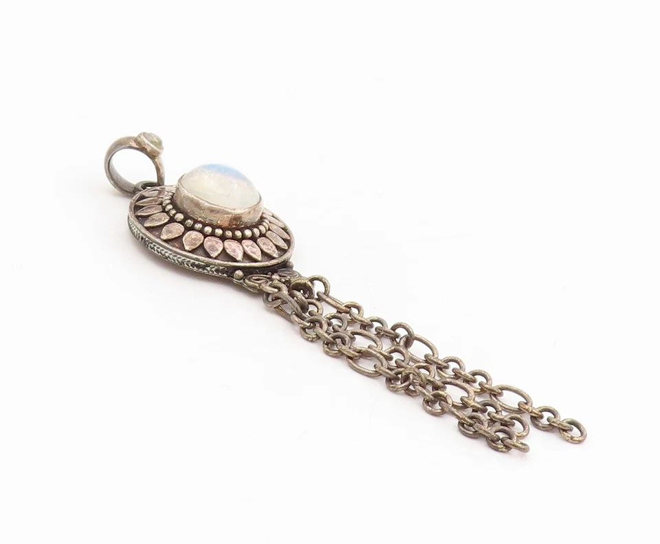 925 Sterling Silver Vintage Pendant Round Cabochon Moonstone Dangle  PT25543 - Image 3 of 4