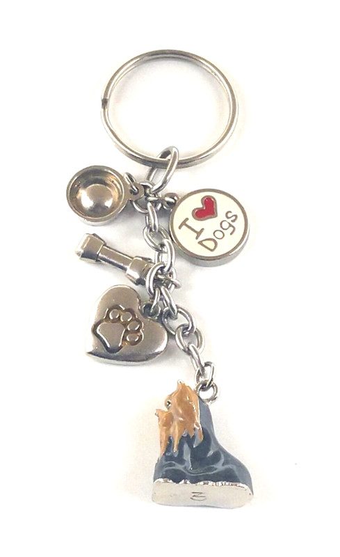 Vintage "I Love Dogs" Bone Dish Heart Scottie Dog Charm Keyring Keychain