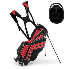 Lightweight Golf Stand Carry Bag W/6 Way Top Dividers 8 Pockets Rain Hood Red