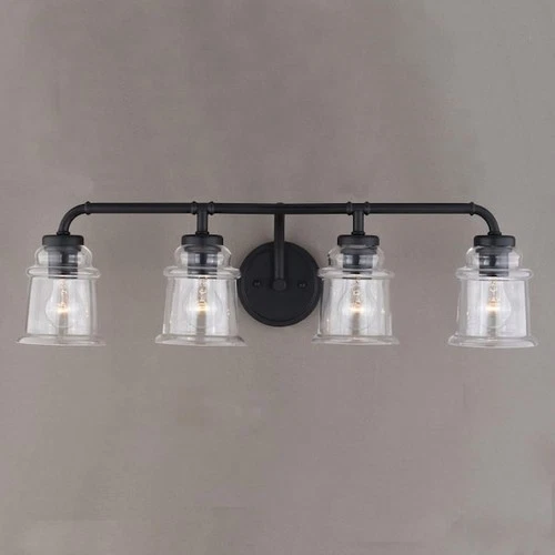 VAXCEL W0351 Toledo 4 Light Black Industrial Bathroom Vanity Fixture Clear Glass - Picture 5 of 10