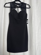 Guess Black Cut Out Eyelash Lace Sweetheart Neckline Bodycon Mini Dress, 0