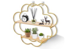 Scaffali Galleggianti in Legno da Parete, Scaffali a Parete in Legno a 2 Livelli, Metallo Fiore