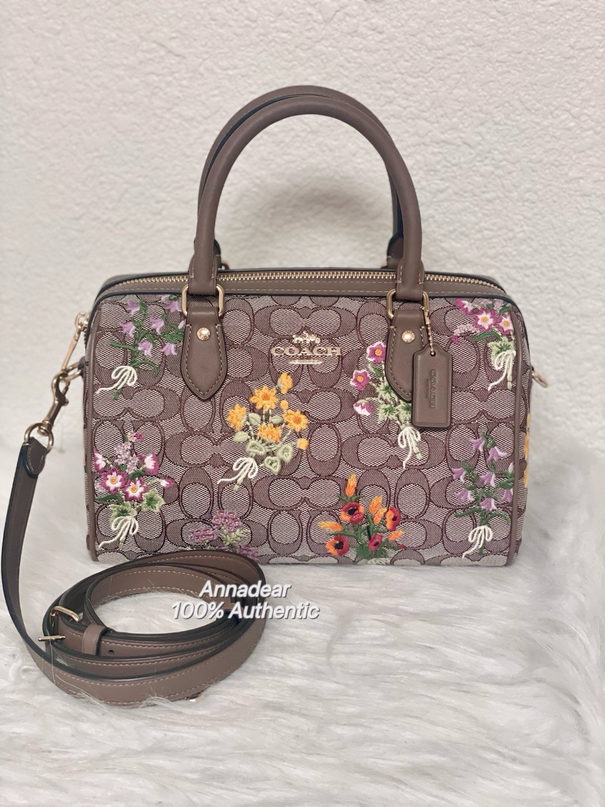 NWT Coach CDZ01 Rowan Satchel Bag In Signature Jacquard With Floral Embroidery