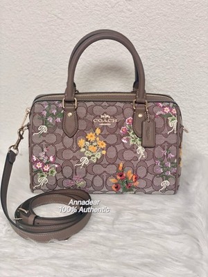 NWT Coach CDZ01 Rowan Satchel Bag In Signature Jacquard With Floral Embroidery