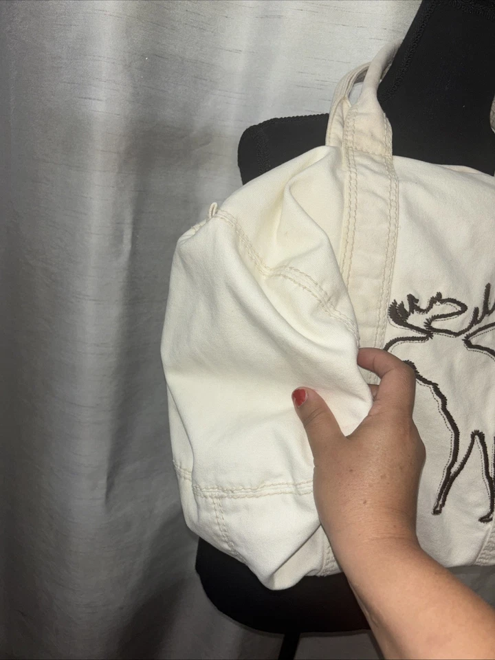 Bolso de Lona ABERCROMBIE NEW YORK Mujer Preppy Core Blanco Lona Bordado Alce Foto 2 de 4