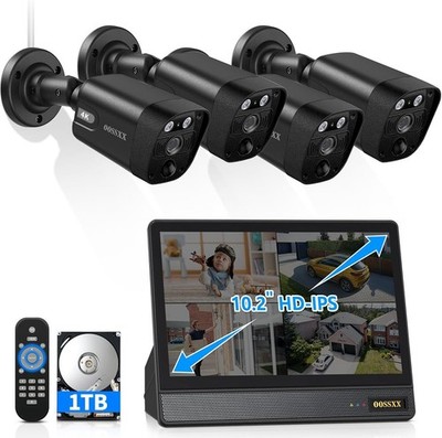 4-Camera & 1TB NVR 8MP PoE Security System 10.1'' Monitor Smart Motion detection