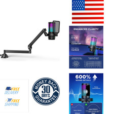 USB Gaming Microphone for PC Boom Arm Condenser Mic Set, Black
