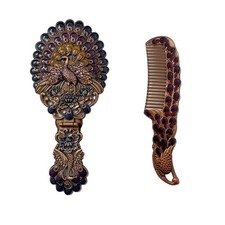 Vintage Handheld Mirror with Comb Set, Metal Embossed Peacock Vintage Hand Mi...