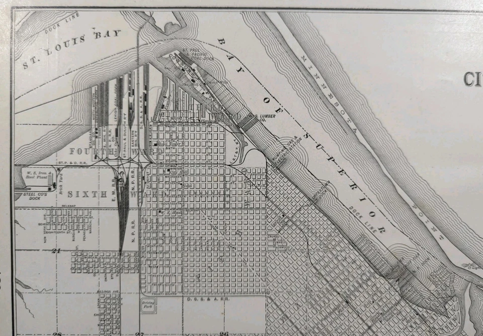 Vintage 1900 SUPERIOR WISCONSIN Map 14"x11" Old Antique Original LAKE SUPERIOR - Image 3 of 4