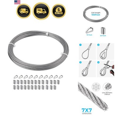 1/16 inch Stainless Steel Wire Cable,100FT,Aircraft Cable Wire Rope Marine Gr...