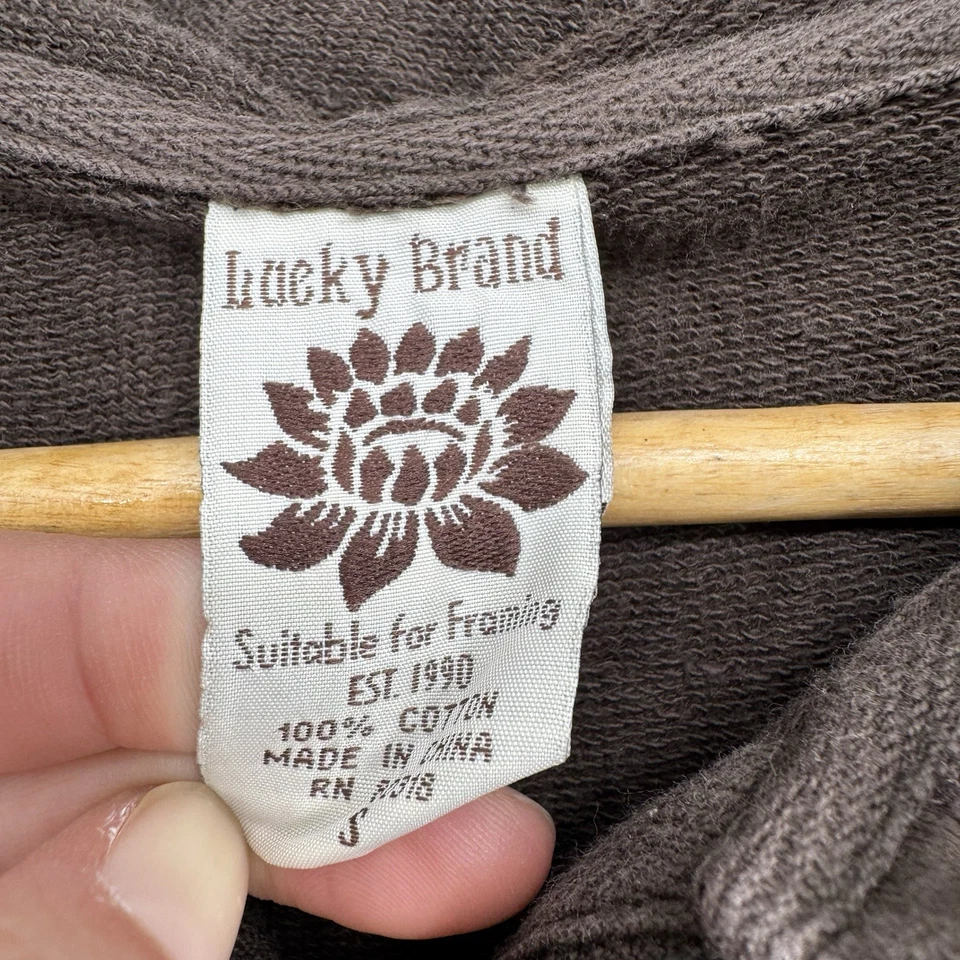 Vintage Lucky Brand Hoodie Women’s Small Brown Elephant Oriental Sweatshirt Y2K - Image 4 of 4