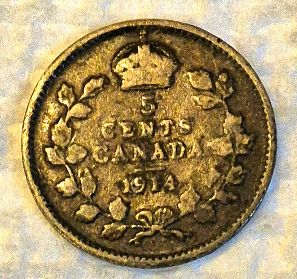 1914 Canada 5 Cents .925 Silver King George V, F-VF Features 110 Yrs + - Image 2 of 2